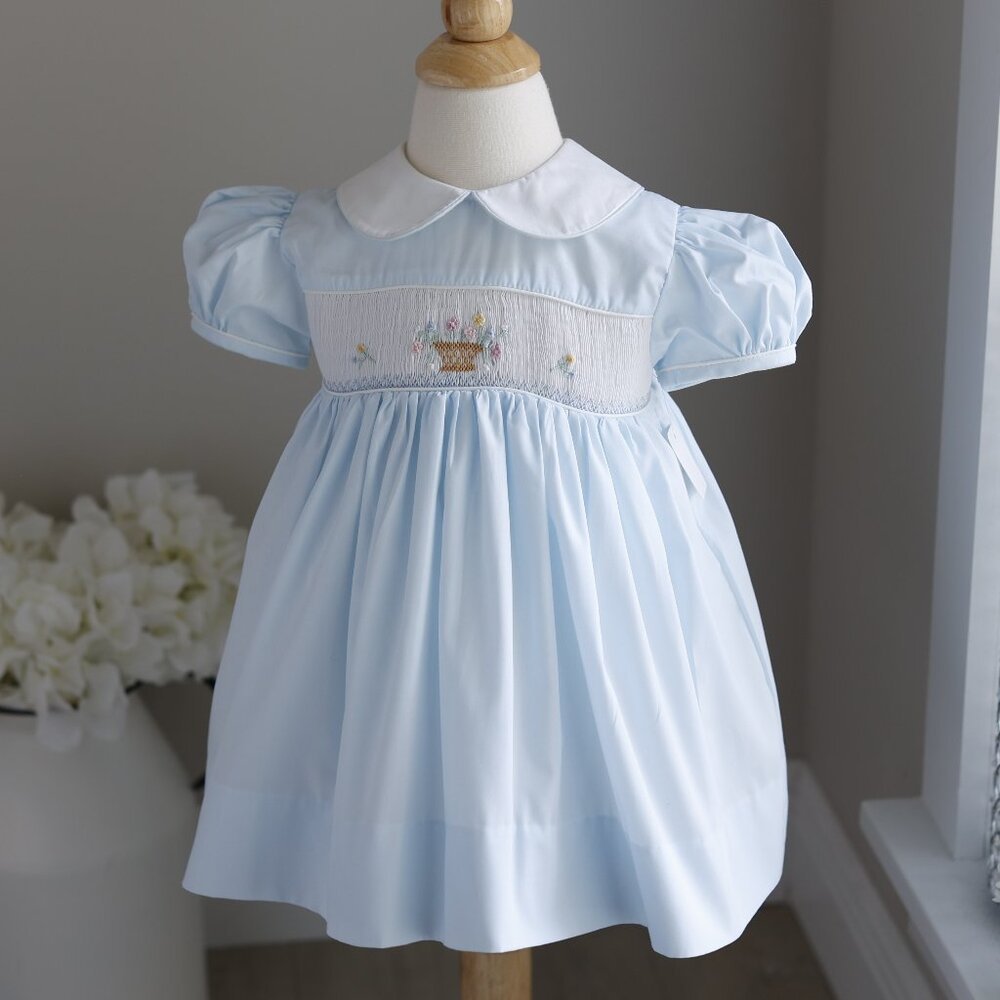 Rare Blue Smocked Traditional Heirloom Dress Boutique Spring Portrait 24 Months
